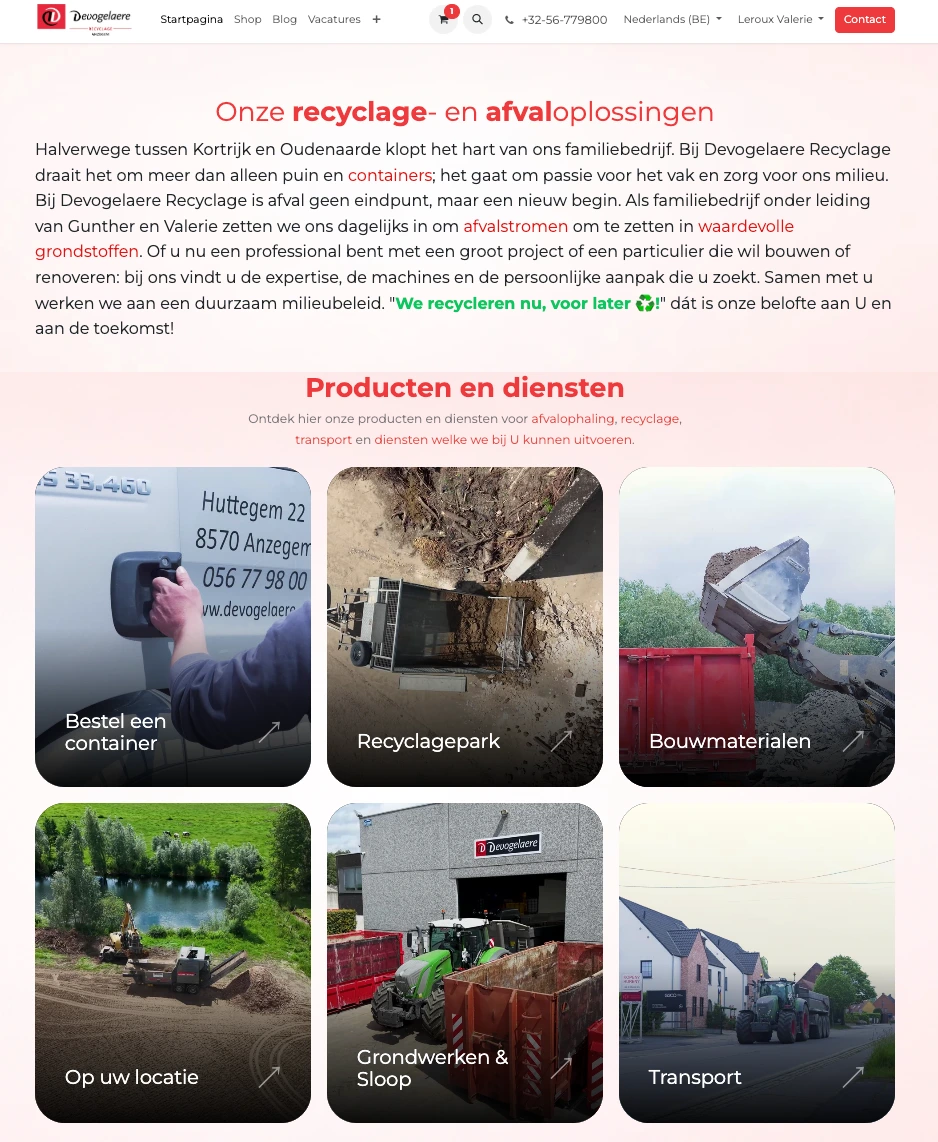 Alles van Devogelaere Recyclage op één plek Ontdek onze vernieuwde website met online bestellingen, containerverhuur en bedrijfsnieuws.